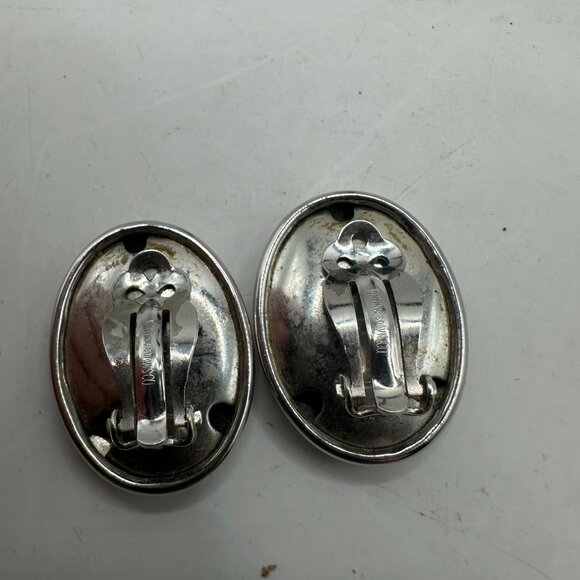 Oval Silver-Tone Clip-On Earrings By Whiting & Davis Co. - Picture 3 of 5